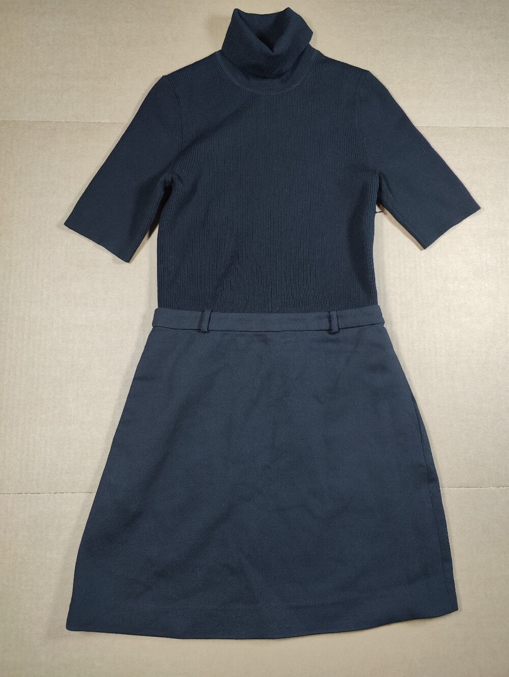 Theory Black Ribbed Wool Blend Twill Skirt Combo Short Sleeve Dress Size S
